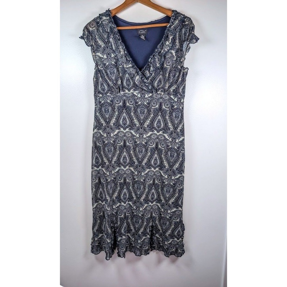 CDC Dress Size 14 Babydoll Midi Mesh Paisley Ruffle Fairy Cottagecore Whimsigoth